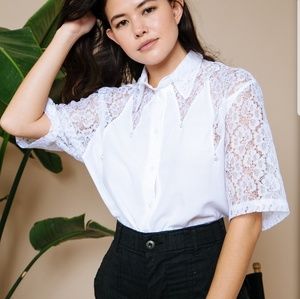 Vintage 90's cotton pearl and lace button down